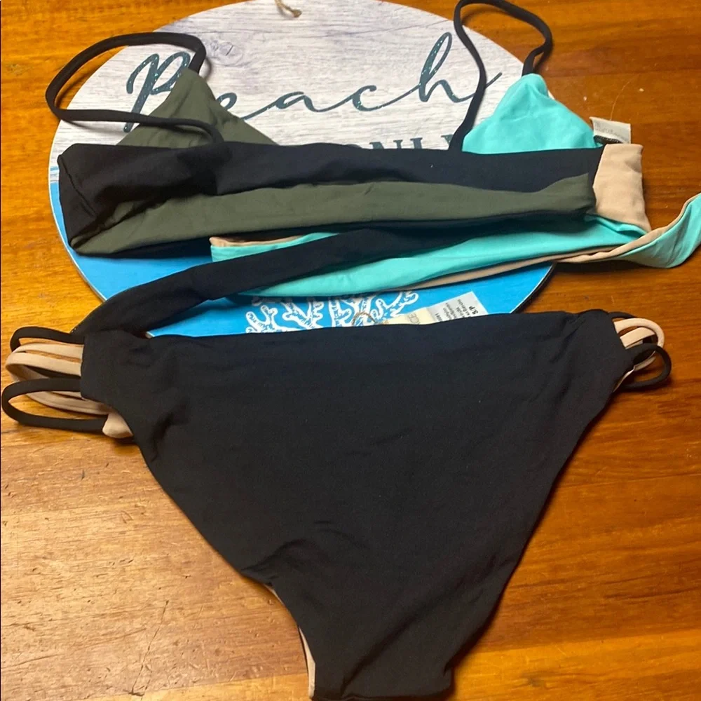 l*space Reversible Bikini Set in Black, Nude & Aqua Trim